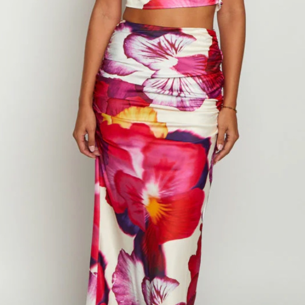 Beginning Boutique Romantic Rose Pink Floral Print Maxi Skirt / US 10 / NWT